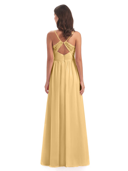 Madeline Spaghetti Straps Split Chiffon Bridesmaid Dresses