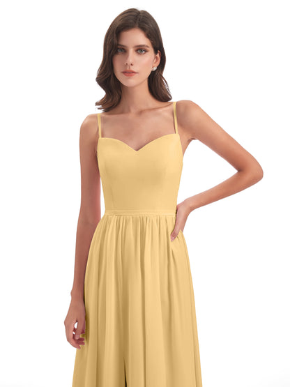 Madeline Spaghetti Straps Split Chiffon Bridesmaid Dresses