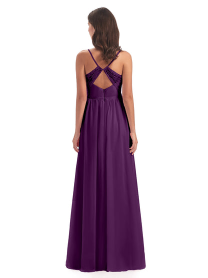 Madeline Spaghetti Straps Split Chiffon Bridesmaid Dresses