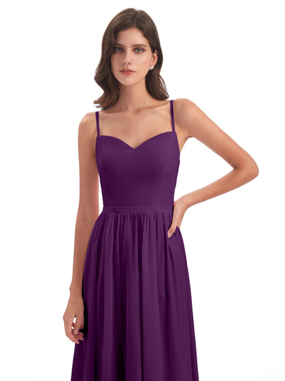 Madeline Spaghetti Straps Split Chiffon Bridesmaid Dresses