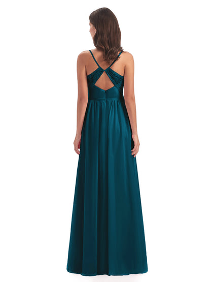 Madeline Spaghetti Straps Split Chiffon Bridesmaid Dresses