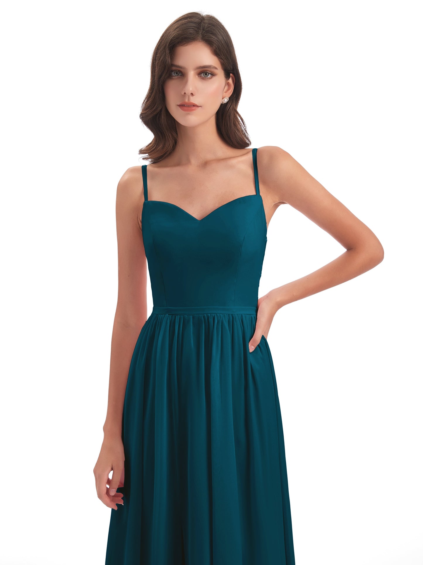 Madeline Spaghetti Straps Split Chiffon Bridesmaid Dresses