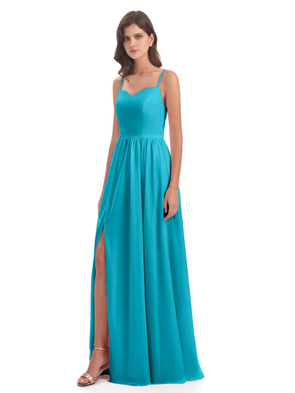 Madeline Spaghetti Straps Split Chiffon Bridesmaid Dresses