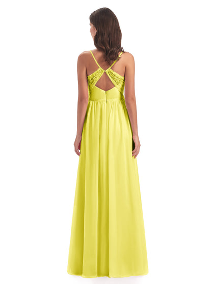 Madeline Spaghetti Straps Split Chiffon Bridesmaid Dresses