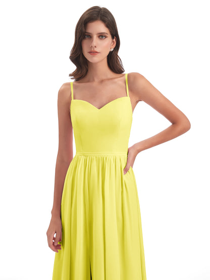 Madeline Spaghetti Straps Split Chiffon Bridesmaid Dresses