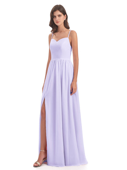 Madeline Spaghetti Straps Split Chiffon Bridesmaid Dresses