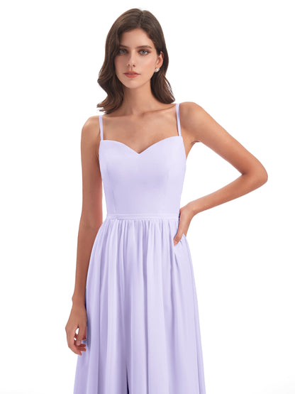 Madeline Spaghetti Straps Split Chiffon Bridesmaid Dresses