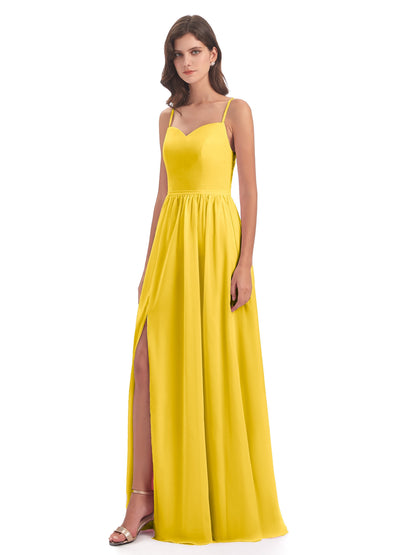 Madeline Spaghetti Straps Split Chiffon Bridesmaid Dresses