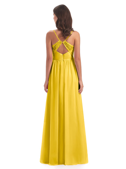 Madeline Spaghetti Straps Split Chiffon Bridesmaid Dresses