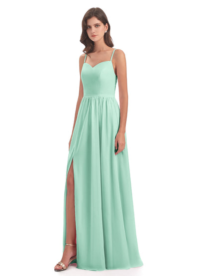 Madeline Spaghetti Straps Split Chiffon Bridesmaid Dresses
