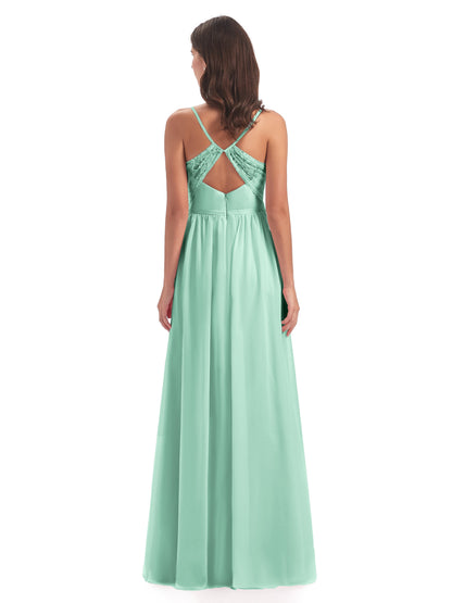 Madeline Spaghetti Straps Split Chiffon Bridesmaid Dresses