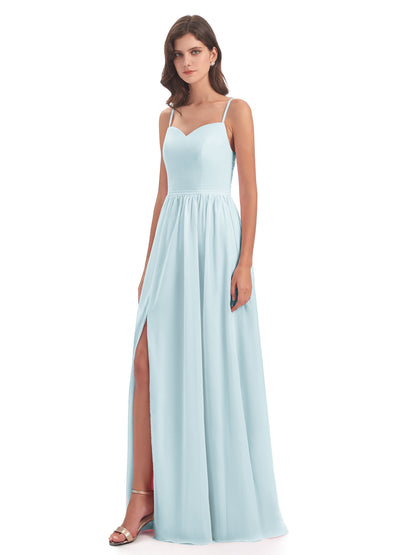 Madeline Spaghetti Straps Split Chiffon Bridesmaid Dresses