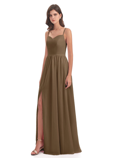 Madeline Spaghetti Straps Split Chiffon Bridesmaid Dresses