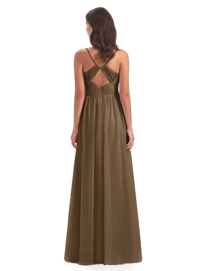 Madeline Spaghetti Straps Split Chiffon Bridesmaid Dresses