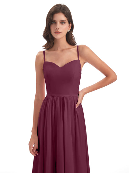 Madeline Spaghetti Straps Split Chiffon Bridesmaid Dresses