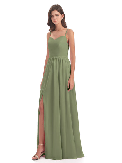 Madeline Spaghetti Straps Split Chiffon Bridesmaid Dresses