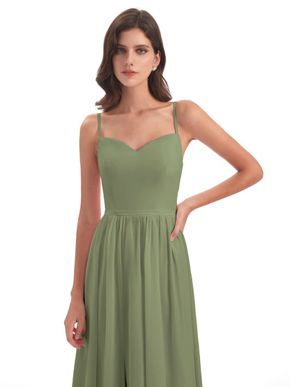 Madeline Spaghetti Straps Split Chiffon Bridesmaid Dresses