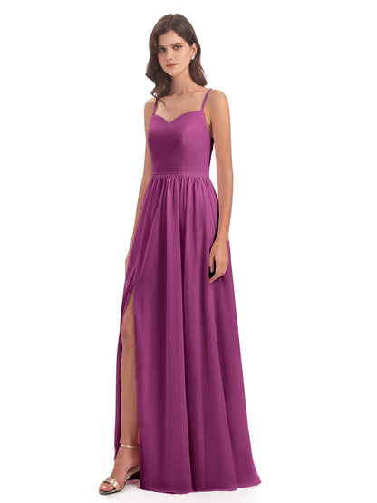 Madeline Spaghetti Straps Split Chiffon Bridesmaid Dresses