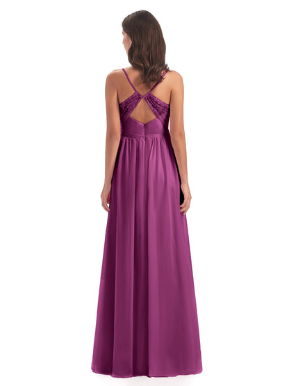 Madeline Spaghetti Straps Split Chiffon Bridesmaid Dresses
