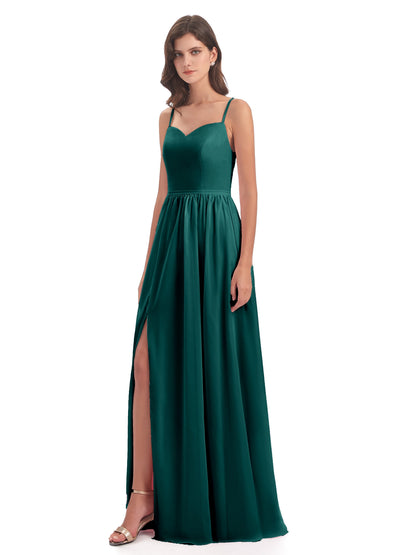 Madeline Spaghetti Straps Split Chiffon Bridesmaid Dresses