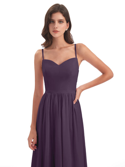 Madeline Spaghetti Straps Split Chiffon Bridesmaid Dresses