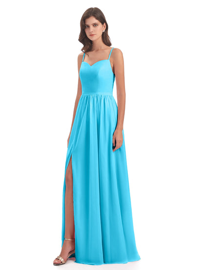 Madeline Spaghetti Straps Split Chiffon Bridesmaid Dresses