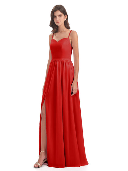 Madeline Spaghetti Straps Split Chiffon Bridesmaid Dresses