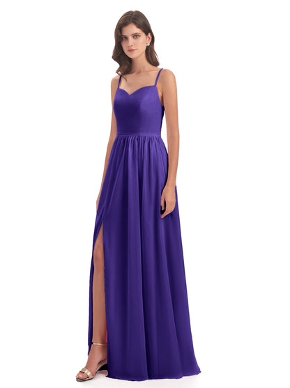 Madeline Spaghetti Straps Split Chiffon Bridesmaid Dresses