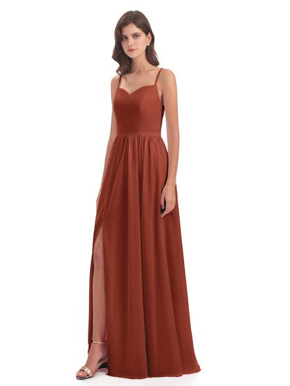 Madeline Spaghetti Straps Split Chiffon Bridesmaid Dresses