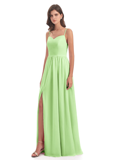 Madeline Spaghetti Straps Split Chiffon Bridesmaid Dresses