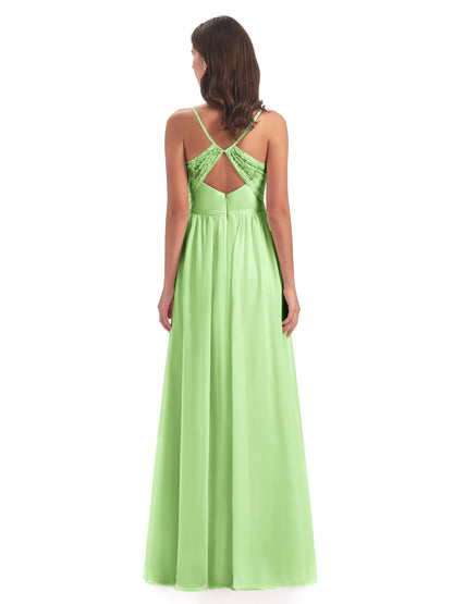 Madeline Spaghetti Straps Split Chiffon Bridesmaid Dresses