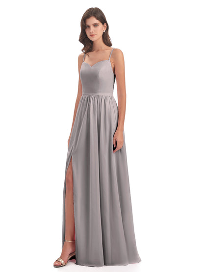 Madeline Spaghetti Straps Split Chiffon Bridesmaid Dresses