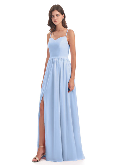 Madeline Spaghetti Straps Split Chiffon Bridesmaid Dresses