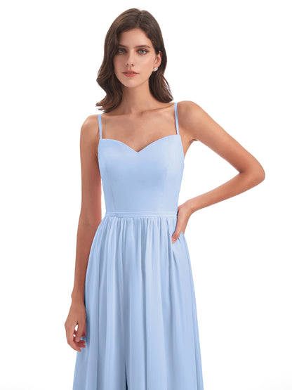 Madeline Spaghetti Straps Split Chiffon Bridesmaid Dresses