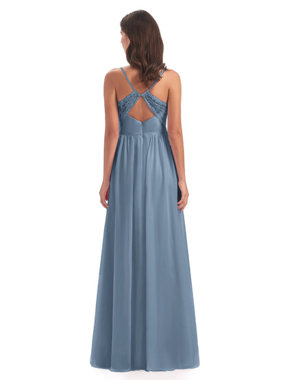 Madeline Spaghetti Straps Split Chiffon Bridesmaid Dresses