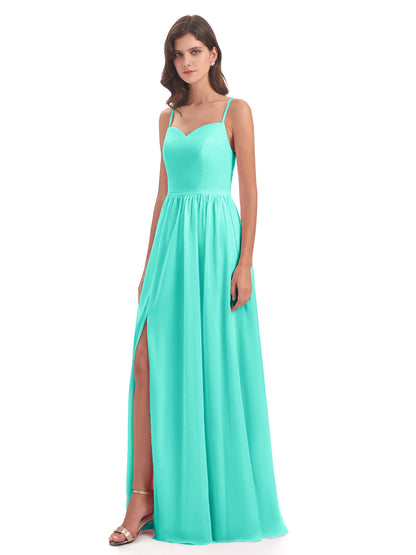 Madeline Spaghetti Straps Split Chiffon Bridesmaid Dresses