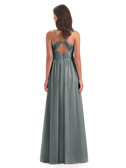Madeline Spaghetti Straps Split Chiffon Bridesmaid Dresses