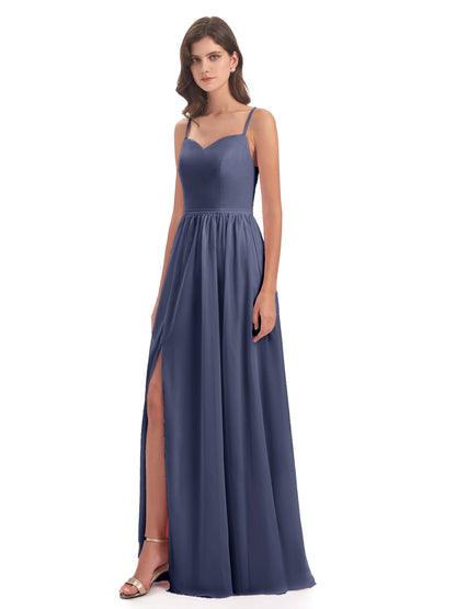 Madeline Spaghetti Straps Split Chiffon Bridesmaid Dresses