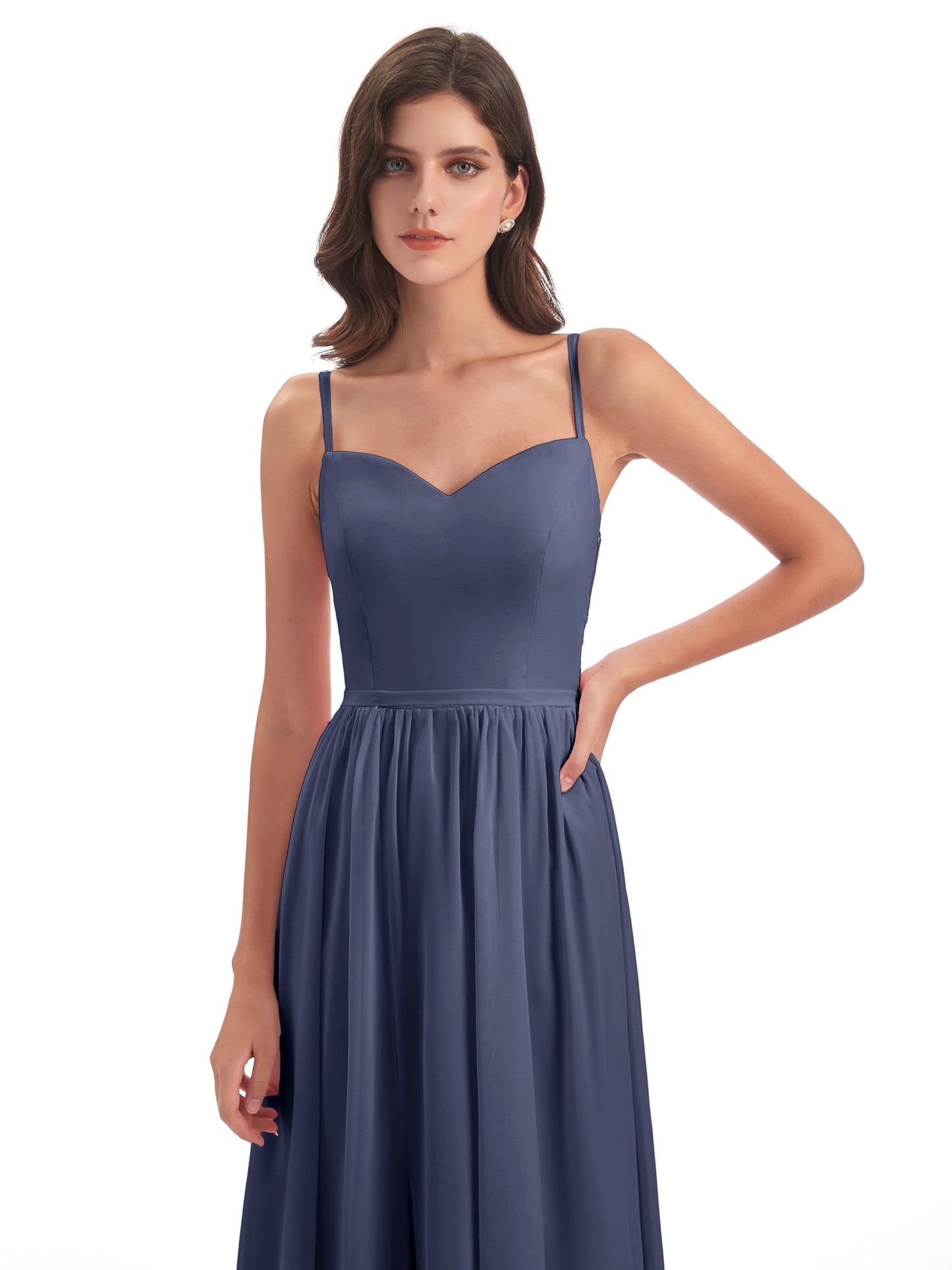 Madeline Spaghetti Straps Split Chiffon Bridesmaid Dresses