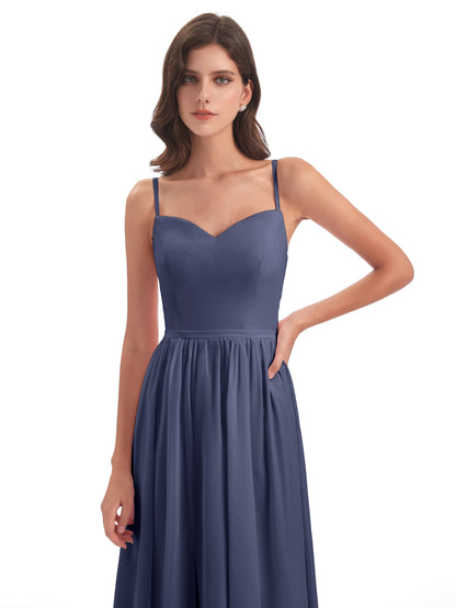 Madeline Spaghetti Straps Split Chiffon Bridesmaid Dresses