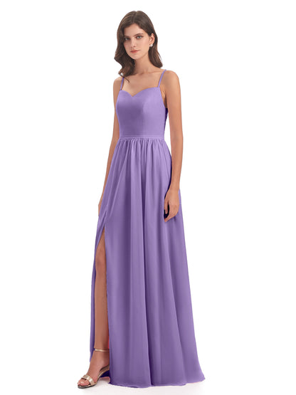 Madeline Spaghetti Straps Split Chiffon Bridesmaid Dresses