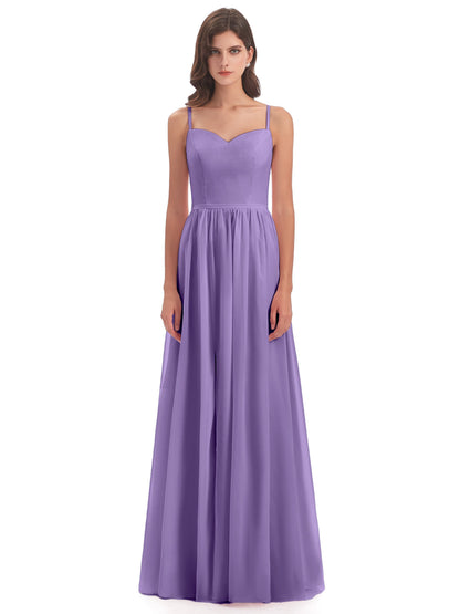 Madeline Spaghetti Straps Split Chiffon Bridesmaid Dresses