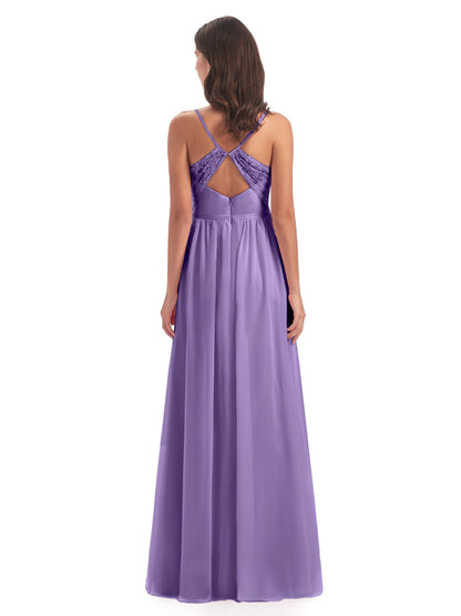 Madeline Spaghetti Straps Split Chiffon Bridesmaid Dresses