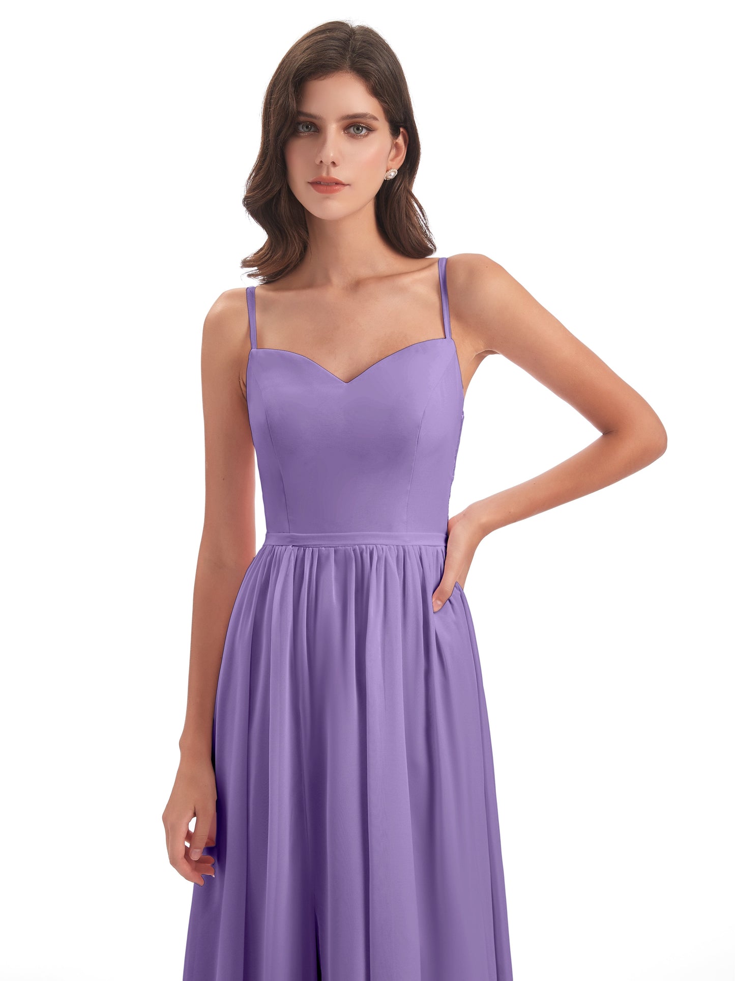 Madeline Spaghetti Straps Split Chiffon Bridesmaid Dresses