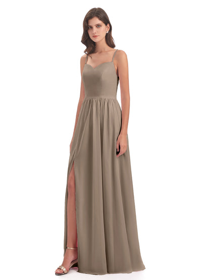 Madeline Spaghetti Straps Split Chiffon Bridesmaid Dresses