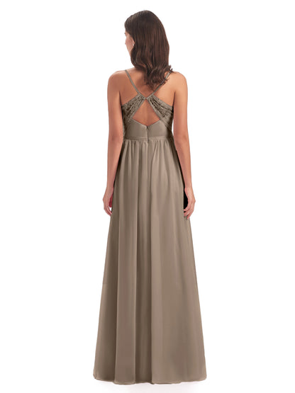 Madeline Spaghetti Straps Split Chiffon Bridesmaid Dresses