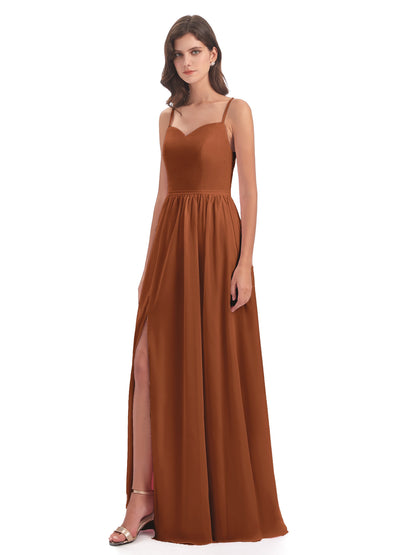 Madeline Spaghetti Straps Split Chiffon Bridesmaid Dresses
