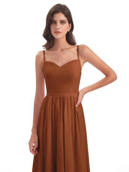 Madeline Spaghetti Straps Split Chiffon Bridesmaid Dresses
