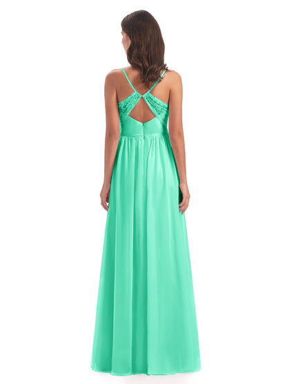 Madeline Spaghetti Straps Split Chiffon Bridesmaid Dresses