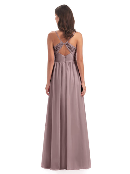 Madeline Spaghetti Straps Split Chiffon Bridesmaid Dresses